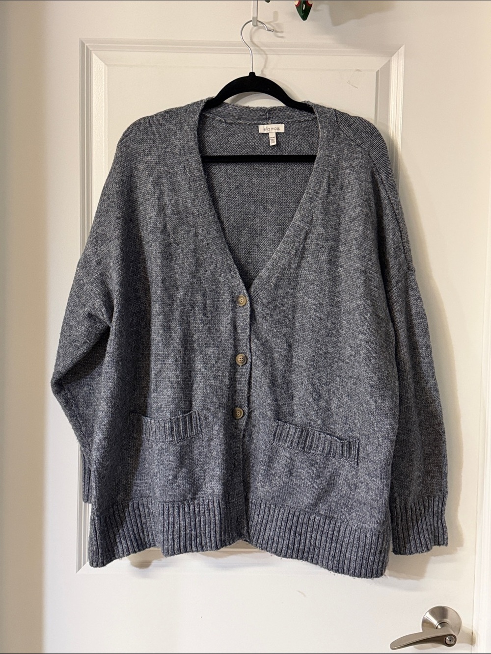 Ella Moss Gray Oversized V-Neck Button Cardigan